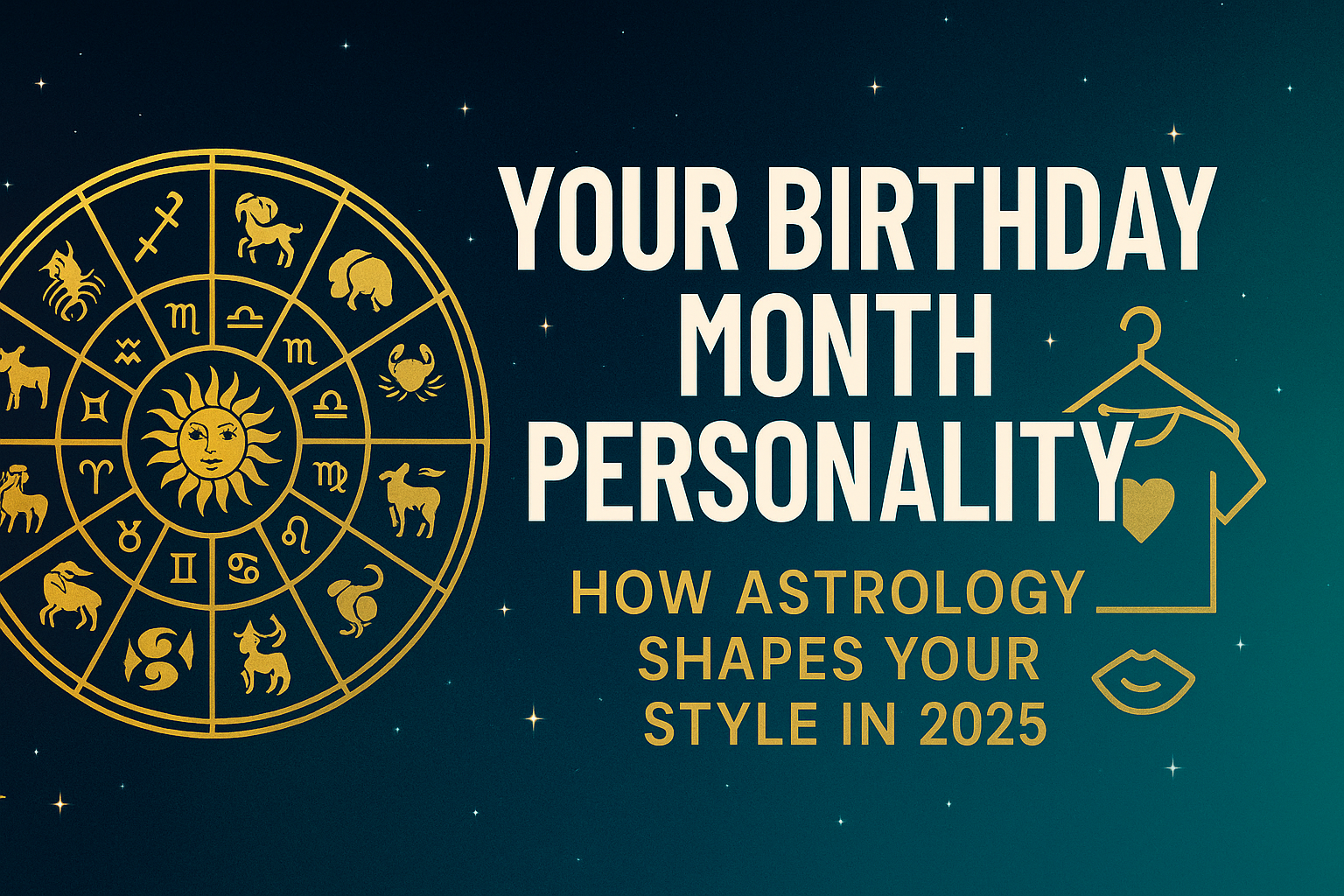 Zodiac-themed digital illustration representing each star sign’s personality style based on their birthday month, with colorful constellations and symbolic icons for Aries to Pisces in 2025.