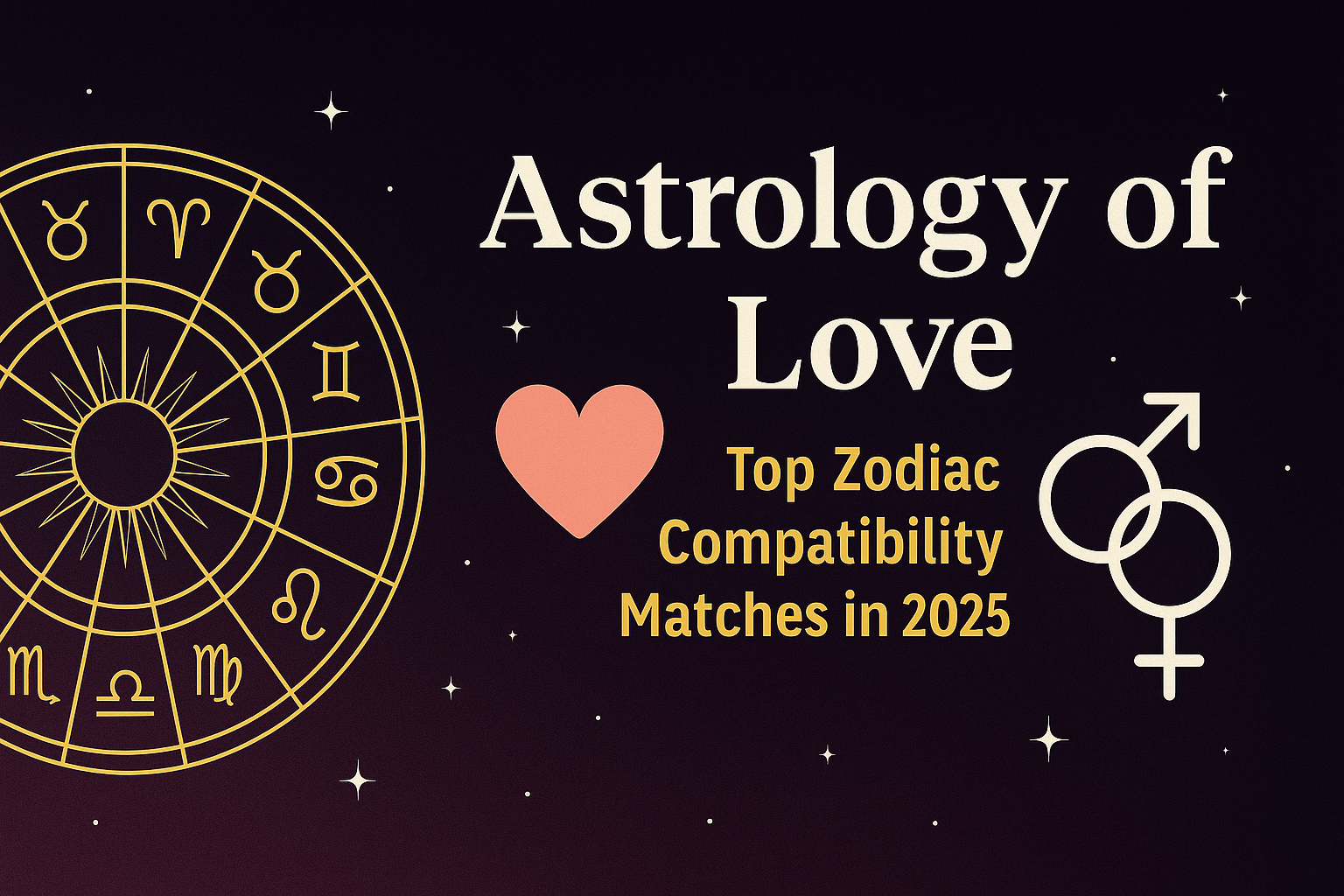 Astrology of Love: Top Zodiac Compatibility Matches for 2025 Astrology of Love 2025 banner showing zodiac wheel and connected heart icons illustrating top zodiac compatibility matches